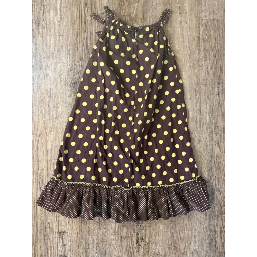 Jenny & Me Girls Size 8 Brown Lime Green Polka Dot Halter‎ Ruffle Dress Cotton